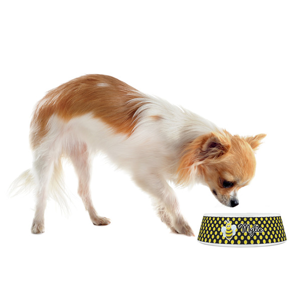 Bee & Polka Dots Plastic Pet Bowls - Small - LIFESTYLE