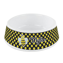 Bee & Polka Dots Plastic Dog Bowl - Small (Personalized)
