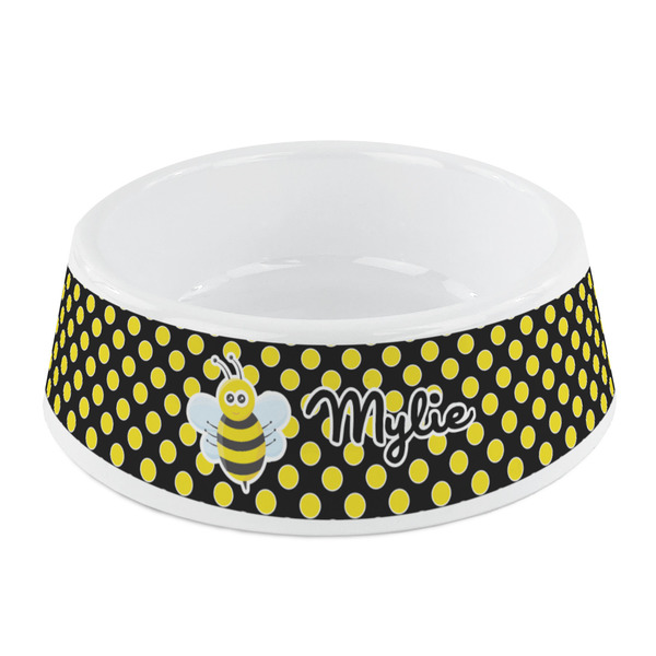Custom Bee & Polka Dots Plastic Dog Bowl - Small (Personalized)
