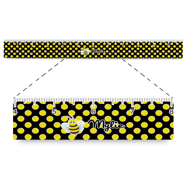 Custom Bee & Polka Dots Plastic Ruler - 12" (Personalized)
