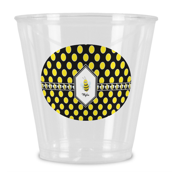 Custom Bee & Polka Dots Plastic Shot Glass (Personalized)