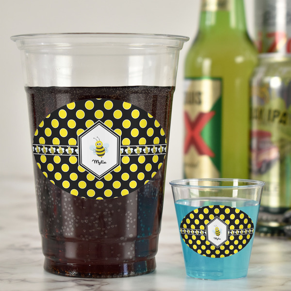 Bee & Polka Dots Plastic Shot Glasses - In Context