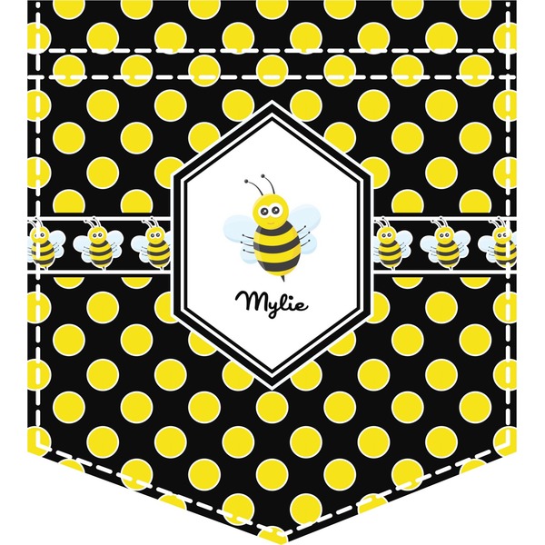 Custom Bee & Polka Dots Iron On Faux Pocket (Personalized)
