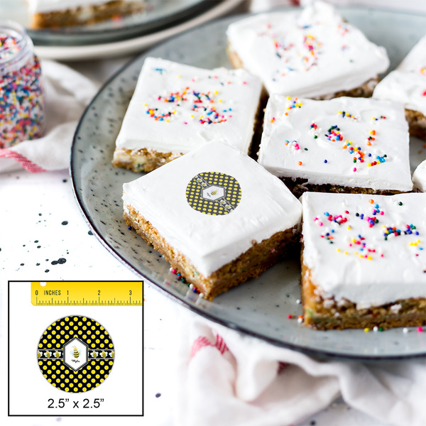 Bee & Polka Dots Printed Icing Circle - Medium - In Context