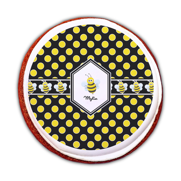 Bee & Polka Dots Printed Icing Circle - Medium - On Cookie