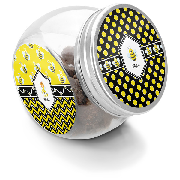 Custom Bee & Polka Dots Puppy Treat Jar (Personalized)