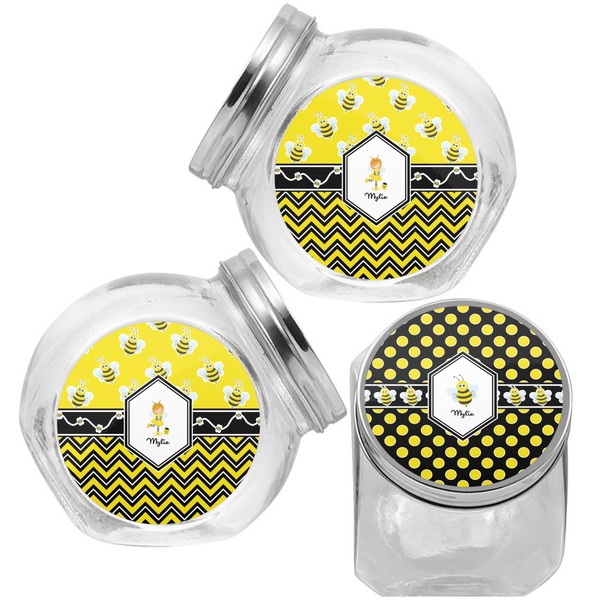Bee & Polka Dots Puppy Treat Jar - Top Left Right