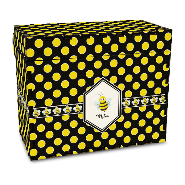 Custom Bee & Polka Dots Wood Recipe Box - Full Color Print (Personalized)