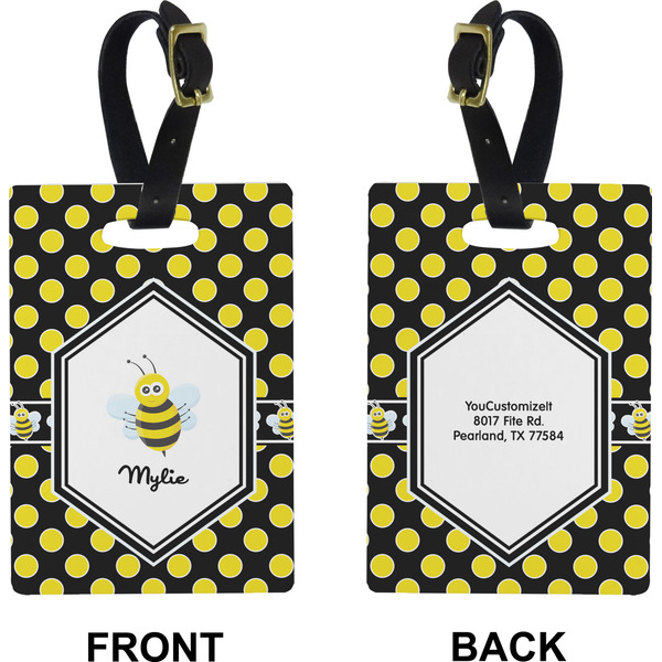 Bee & Polka Dots Rectangle Luggage Tag (Front + Back)