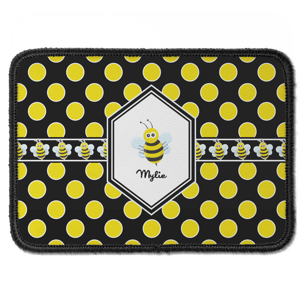 Custom Bee & Polka Dots Iron On Rectangle Patch w/ Name or Text