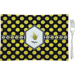 Bee & Polka Dots Rectangular Glass Appetizer / Dessert Plate - Single or Set (Personalized)