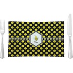 Bee & Polka Dots Rectangular Glass Lunch / Dinner Plate - Single or Set (Personalized)