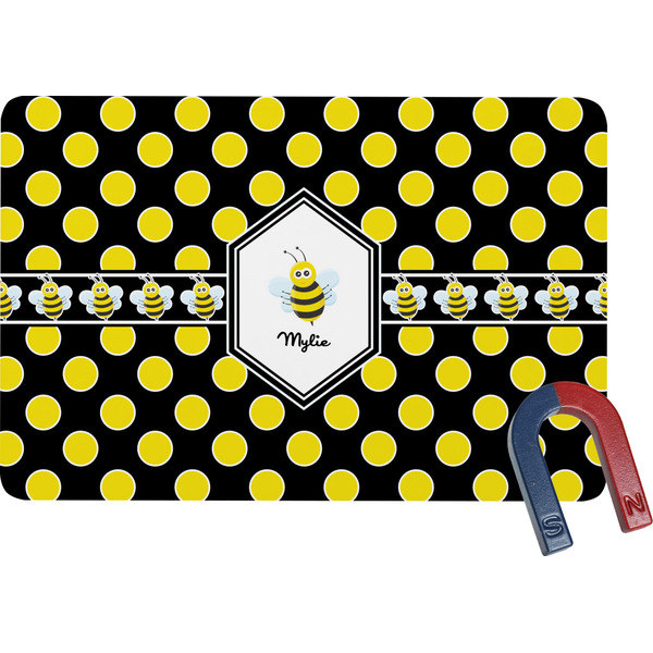 Custom Bee & Polka Dots Rectangular Fridge Magnet (Personalized)
