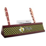 Bee & Polka Dots Red Mahogany Nameplate with Business Card Holder (Personalized)
