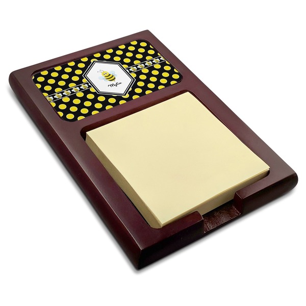 Custom Bee & Polka Dots Red Mahogany Sticky Note Holder (Personalized)
