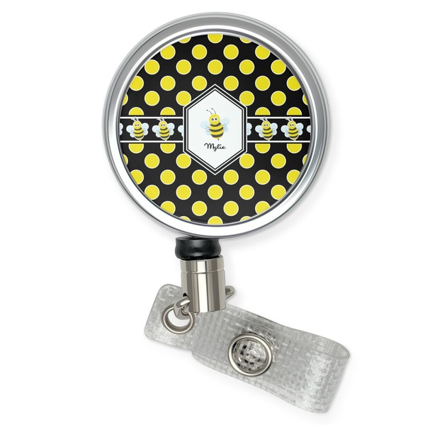 Custom Bee & Polka Dots Retractable Badge Reel (Personalized)