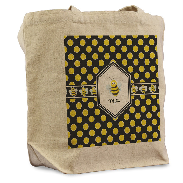 Custom Bee & Polka Dots Reusable Cotton Grocery Bag (Personalized)