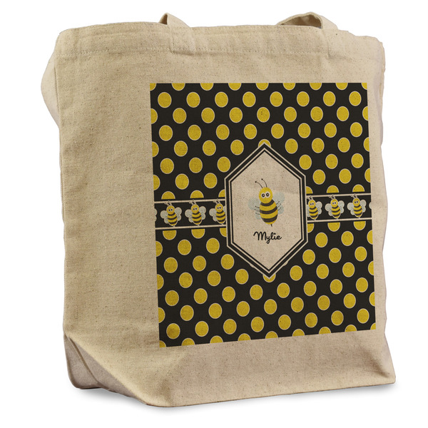 Custom Bee & Polka Dots Reusable Cotton Grocery Bag - Single (Personalized)