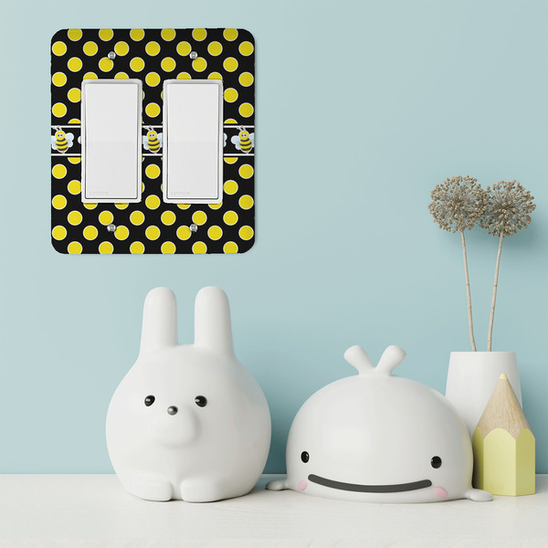 Bee & Polka Dots Rocker Light Switch Covers - Double - IN CONTEXT