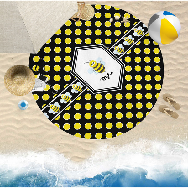 Bee & Polka Dots Round Beach Towel Lifestyle