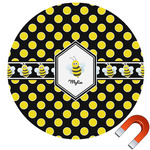 Bee & Polka Dots Round Car Magnet - 6" (Personalized)