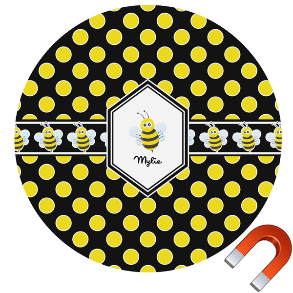 Custom Bee & Polka Dots Round Car Magnet - 10" (Personalized)