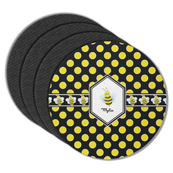 Bee & Polka Dots Round Rubber Backed Coasters - Set of 4 (Personalized)