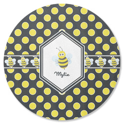 Bee & Polka Dots Round Rubber Backed Coaster (Personalized)