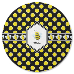 Bee & Polka Dots Round Rubber Backed Coaster (Personalized)