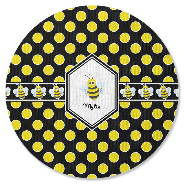 Bee & Polka Dots Round Coaster Rubber Back - Single