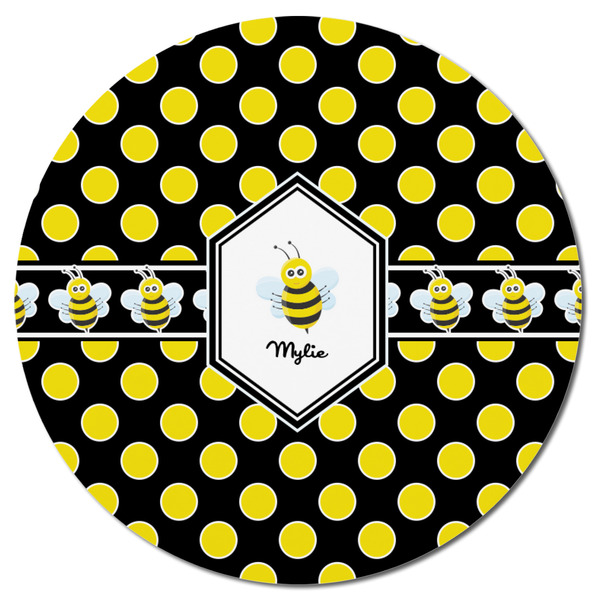 Bee & Polka Dots Round Fridge Magnet - FRONT