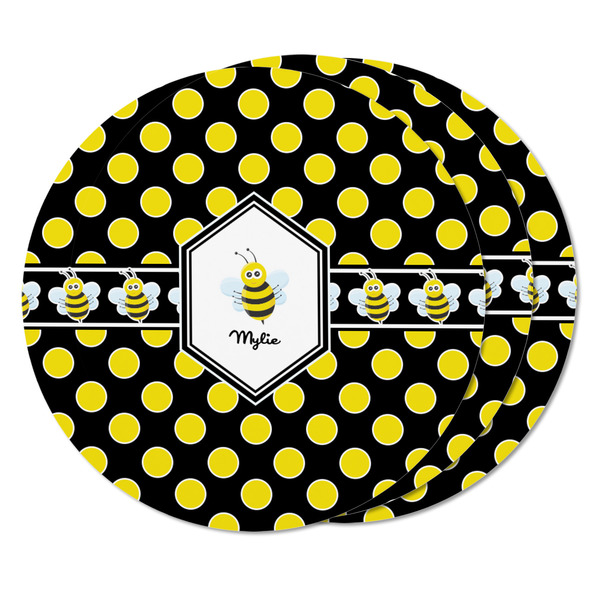 Bee & Polka Dots Round Fridge Magnet - THREE