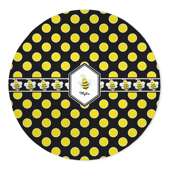 Custom Bee & Polka Dots 5' Round Indoor Area Rug (Personalized)