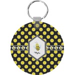 Bee & Polka Dots Round Plastic Keychain (Personalized)