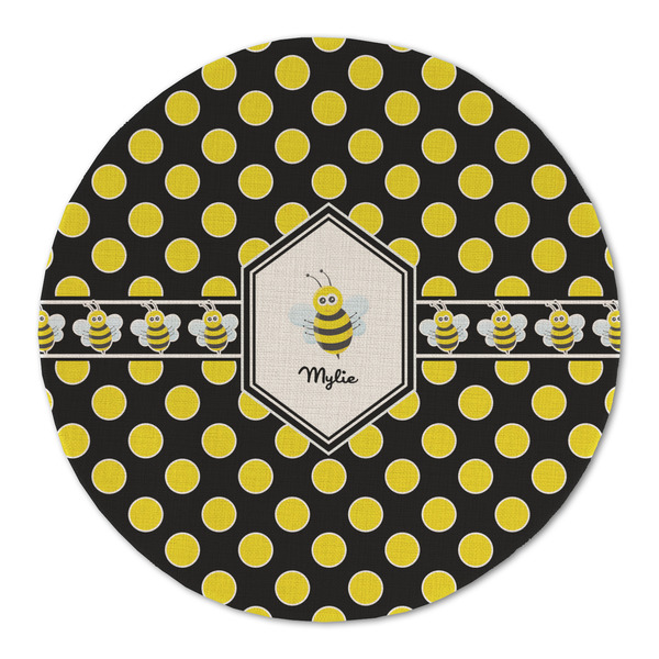 Bee & Polka Dots Round Linen Placemats - FRONT (Double Sided)