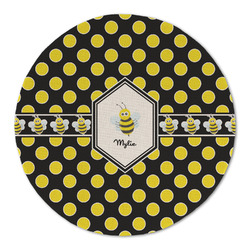 Bee & Polka Dots Round Linen Placemat - Single Sided (Personalized)