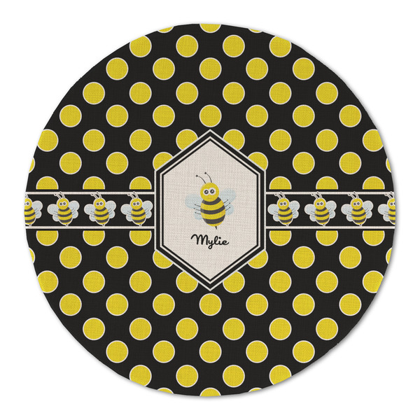 Custom Bee & Polka Dots Round Linen Placemat (Personalized)