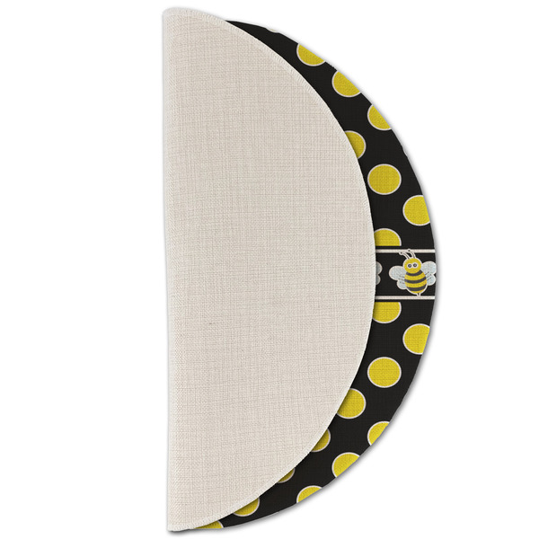 Bee & Polka Dots Round Linen Placemats - HALF FOLDED (single sided)