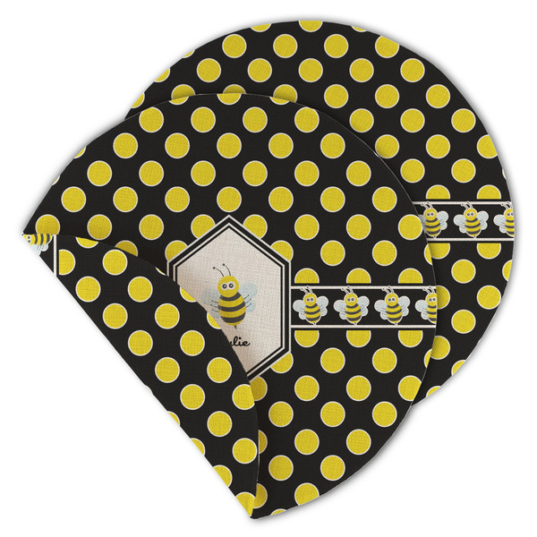 Bee & Polka Dots Round Linen Placemats - MAIN (Double-Sided)