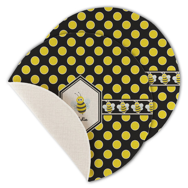 Bee & Polka Dots Round Linen Placemats - MAIN (Single Sided)
