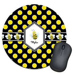 Bee & Polka Dots Round Mouse Pad (Personalized)