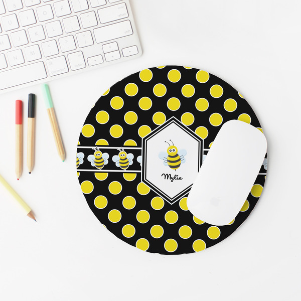Bee & Polka Dots Round Mousepad - LIFESTYLE 2