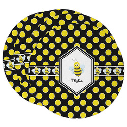 Bee & Polka Dots Round Paper Coasters w/ Name or Text