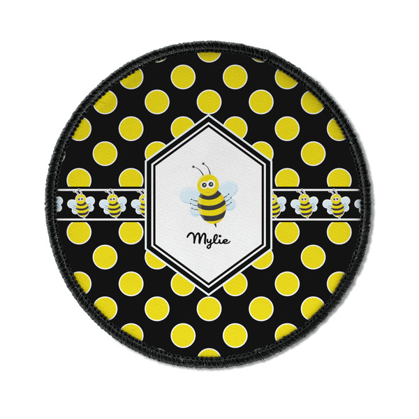 Custom Bee & Polka Dots Iron On Round Patch w/ Name or Text