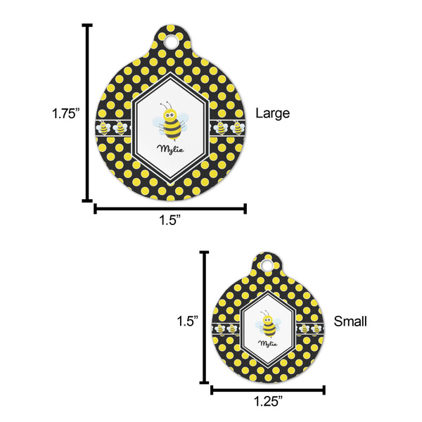 Bee & Polka Dots Round Pet ID Tag - Large - Comparison Scale