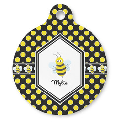 Bee & Polka Dots Round Pet ID Tag - Large (Personalized)