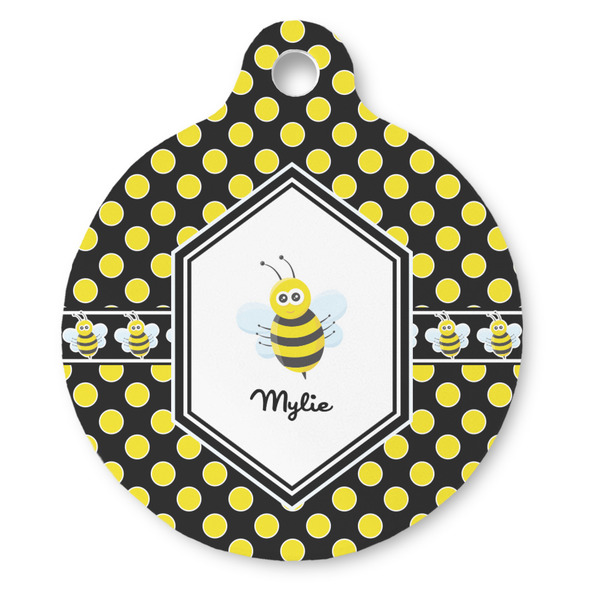 Custom Bee & Polka Dots Round Pet ID Tag (Personalized)