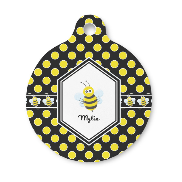 Custom Bee & Polka Dots Round Pet ID Tag - Small (Personalized)