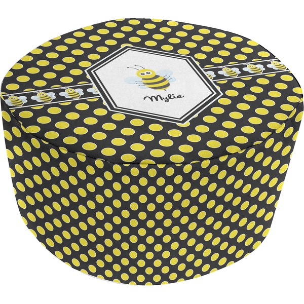 Custom Bee & Polka Dots Round Pouf Ottoman (Personalized)