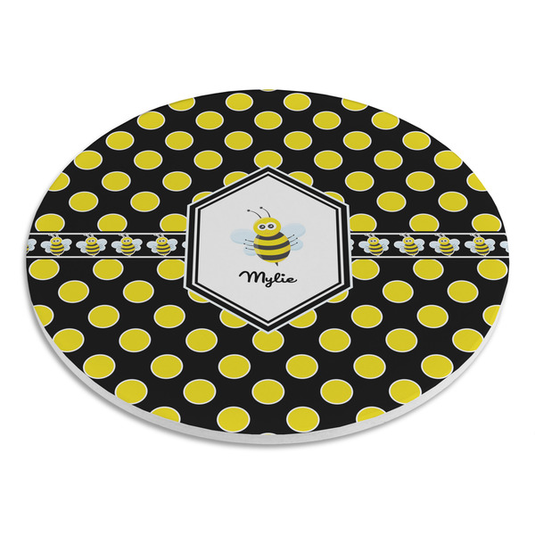 Bee & Polka Dots Round Stone Trivet - Angle View